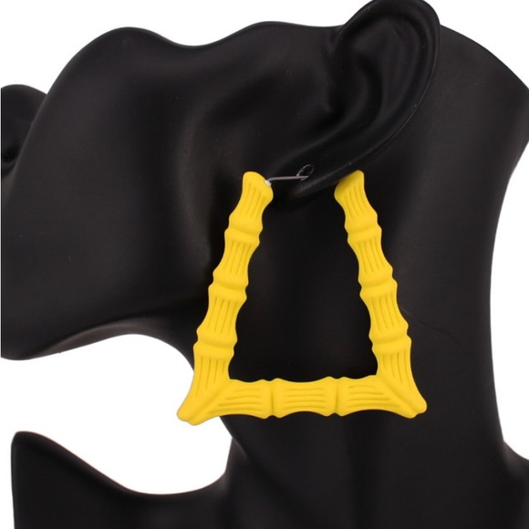 Bamboo Trapezoid Color Hoop Earrings-200 - Picture 2 of 2